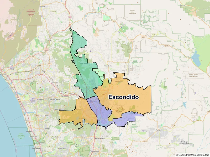 Map of Escondido, California and ZIP codes