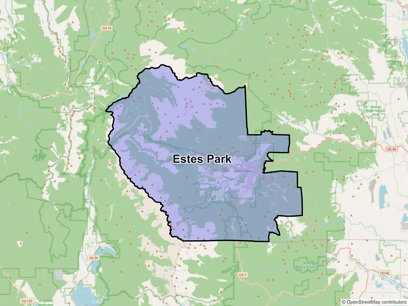 Map of Estes Park, Colorado and ZIP codes