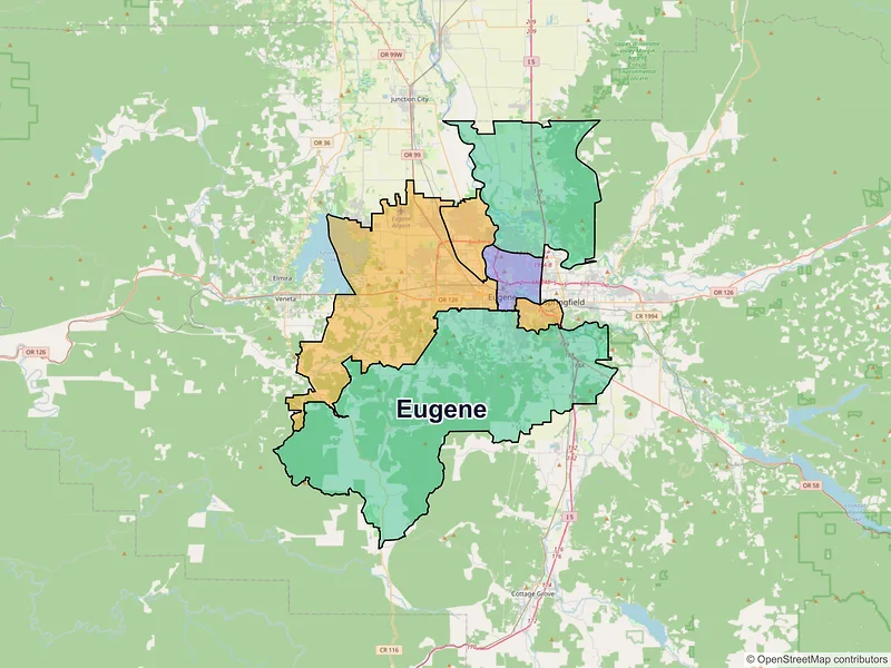 Map of Eugene, Oregon and ZIP codes