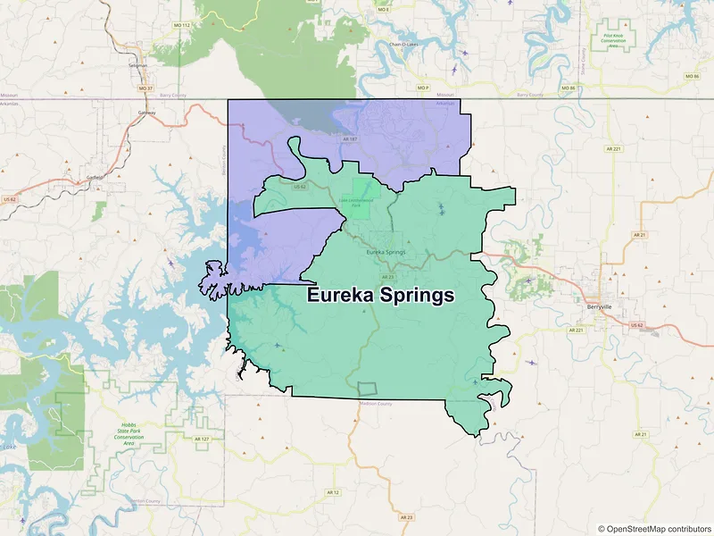 Map of Eureka Springs, Arkansas and ZIP codes