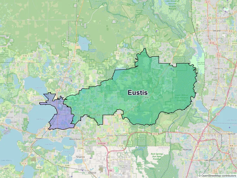 Map of Eustis, Florida and ZIP codes