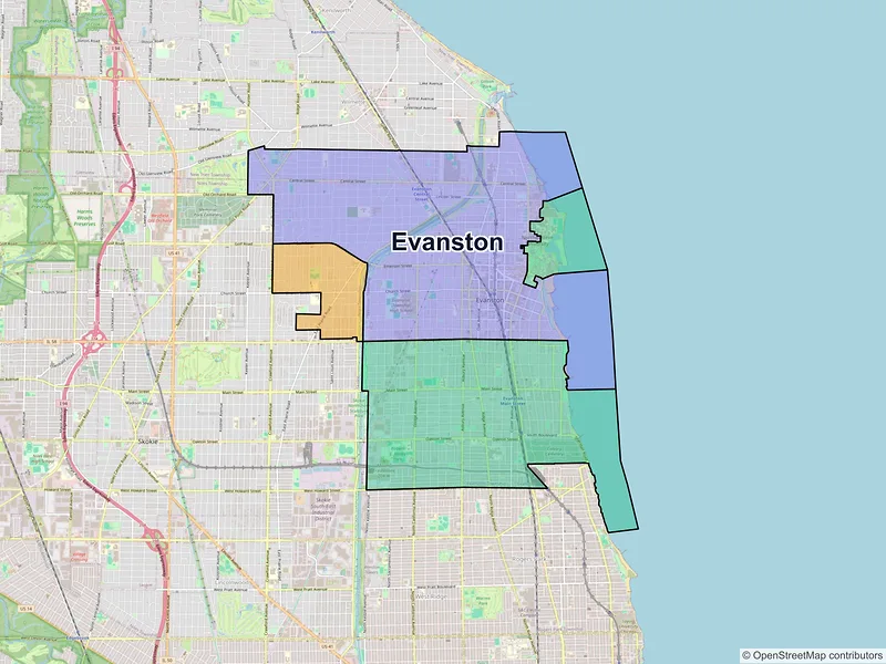 Map of Evanston, Illinois and ZIP codes