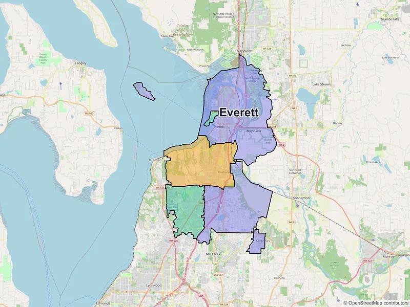 Map of Everett, Washington and ZIP codes