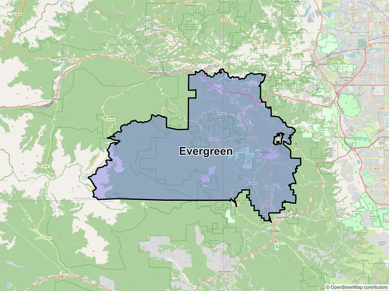 Map of Evergreen, Colorado and ZIP codes