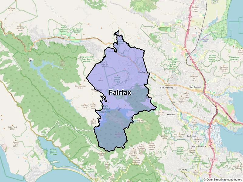 Map of Fairfax, California and ZIP codes