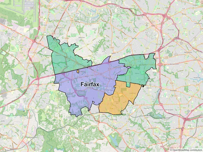 Map of Fairfax, Virginia and ZIP codes