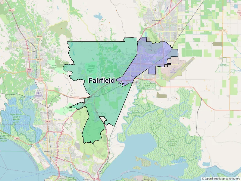 Map of Fairfield, California and ZIP codes