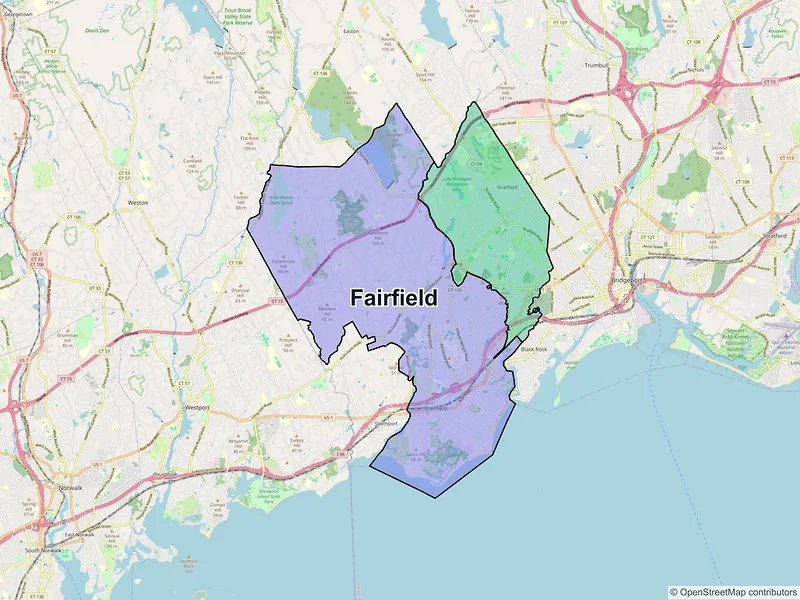 Map of Fairfield, Connecticut and ZIP codes