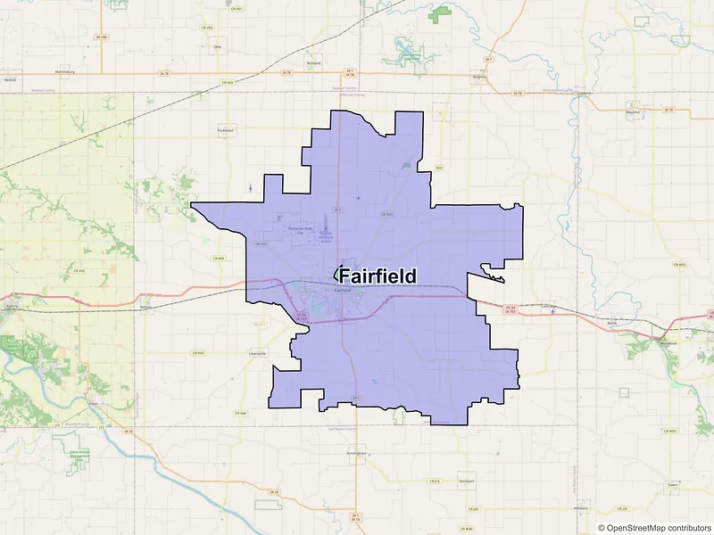 Map of Fairfield, Iowa and ZIP codes
