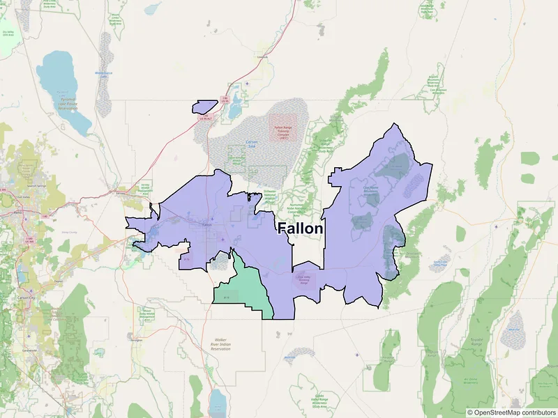Map of Fallon, Nevada and ZIP codes