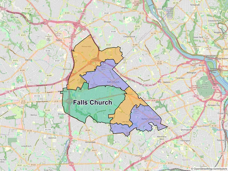 Map of Falls Church, Virginia and ZIP codes