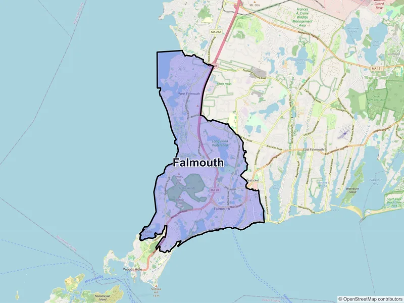 Map of Falmouth, Massachusetts and ZIP codes