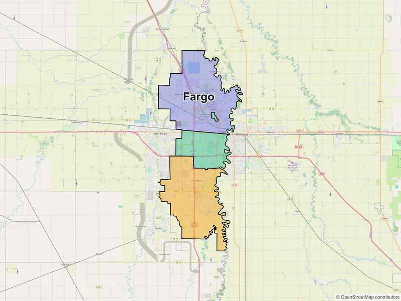 Map of Fargo, North Dakota and ZIP codes