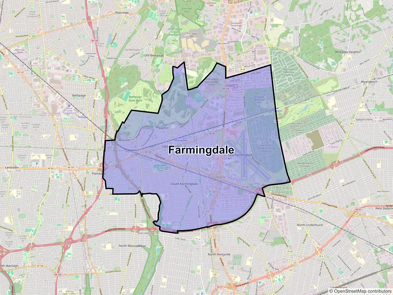 Map of Farmingdale, New York and ZIP codes