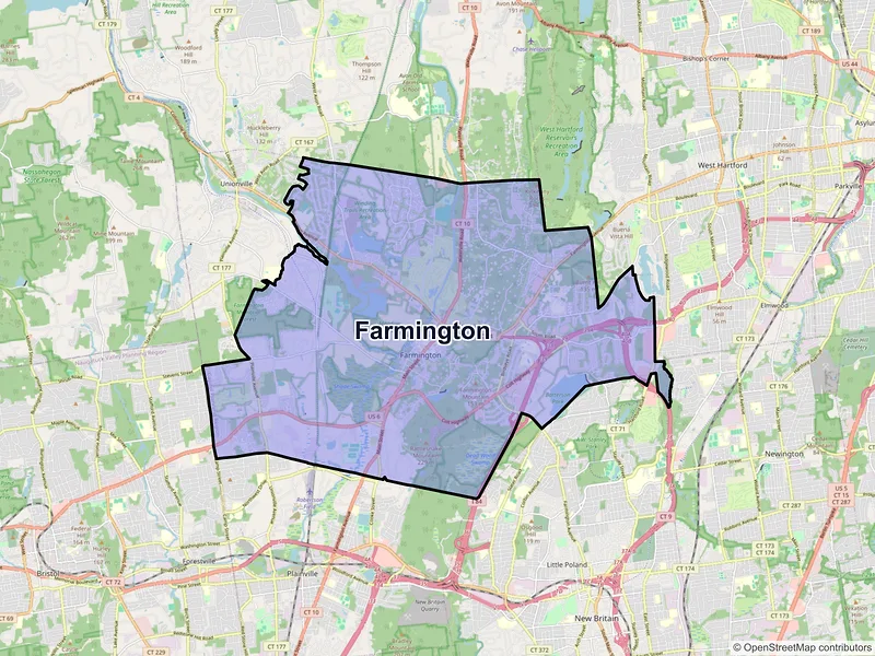 Map of Farmington, Connecticut and ZIP codes