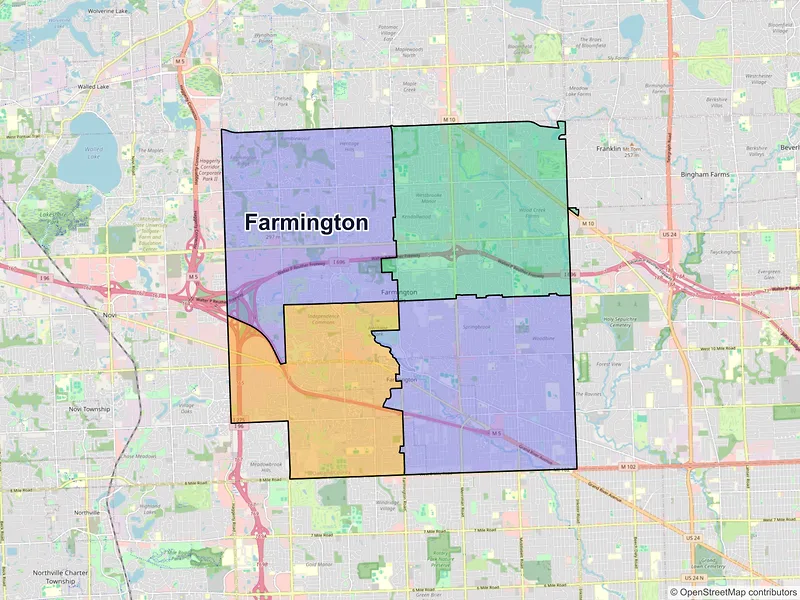 Map of Farmington, Michigan and ZIP codes