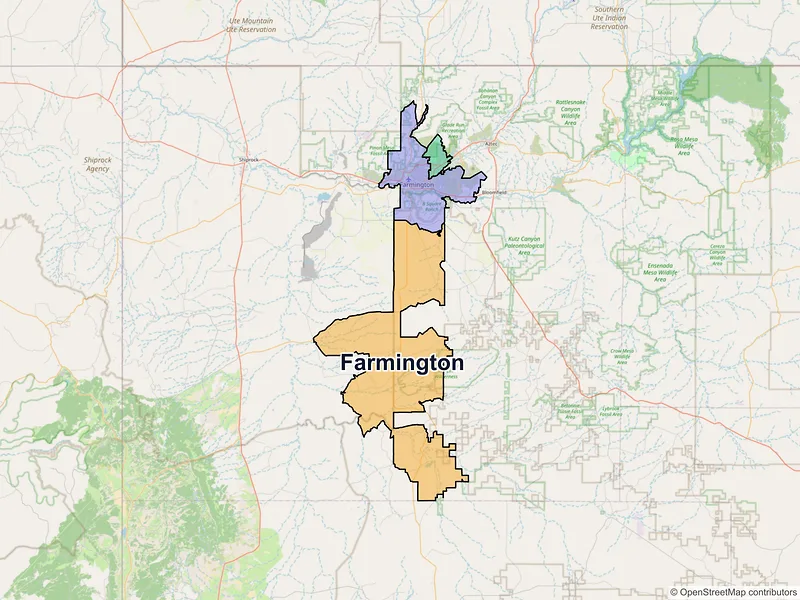 Map of Farmington, New Mexico and ZIP codes