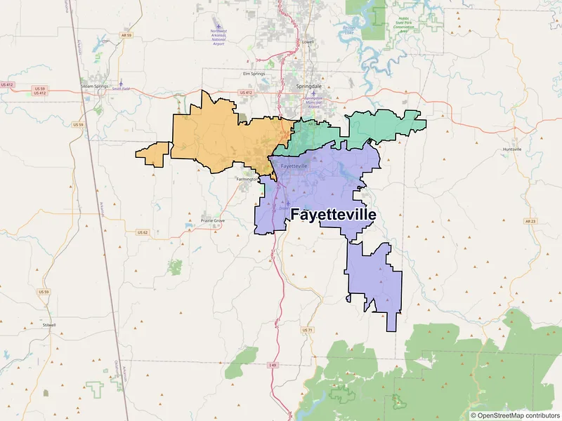Map of Fayetteville, Arkansas and ZIP codes