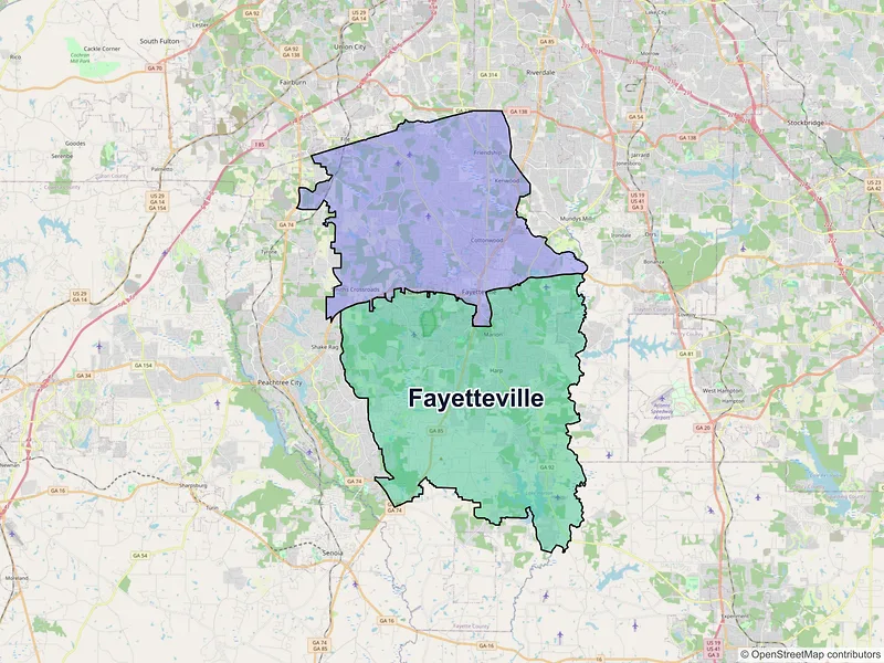 Map of Fayetteville, Georgia and ZIP codes