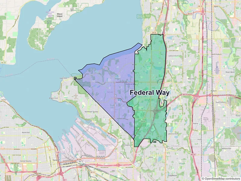 Map of Federal Way, Washington and ZIP codes