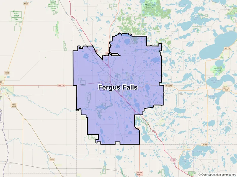 Map of Fergus Falls, Minnesota and ZIP codes