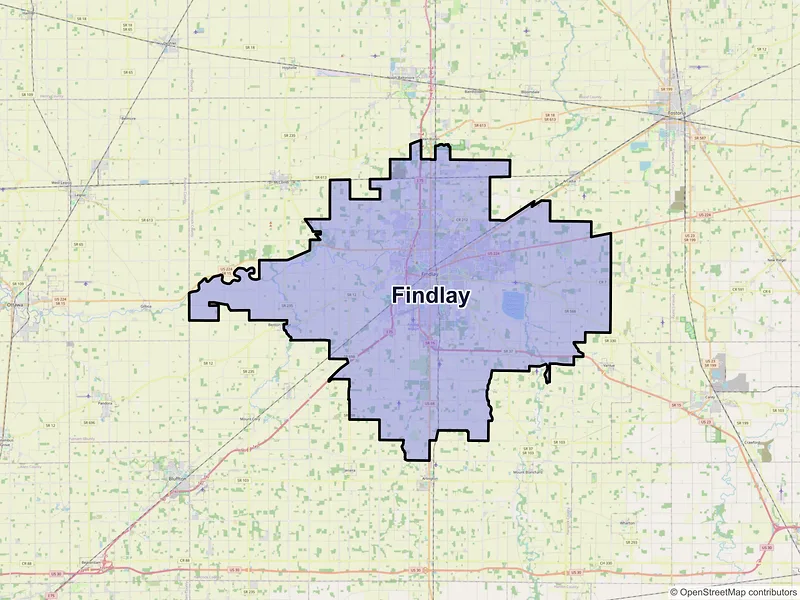Map of Findlay, Ohio and ZIP codes