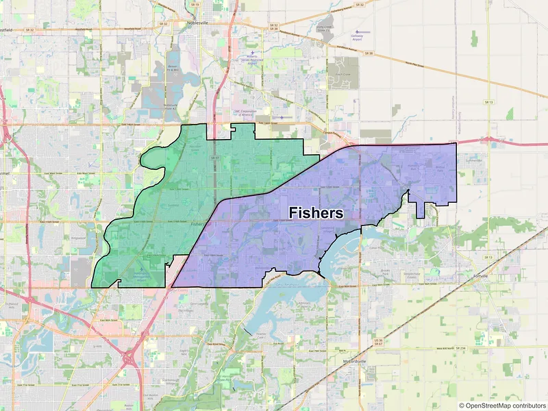 Map of Fishers, Indiana and ZIP codes