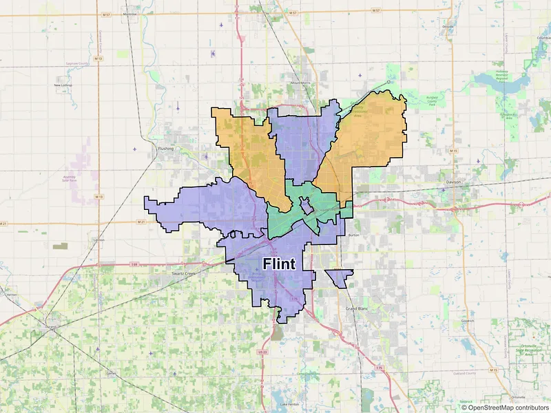 Map of Flint, Michigan and ZIP codes