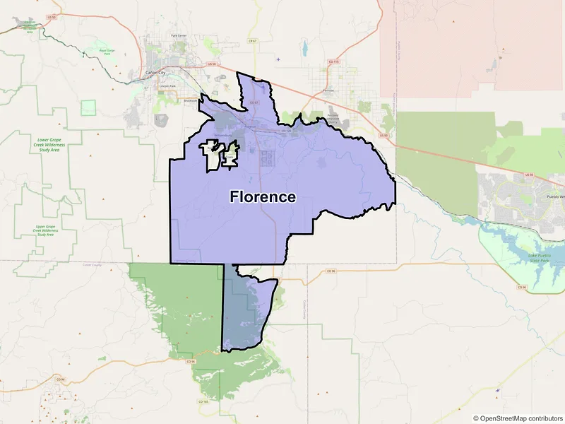 Map of Florence, Colorado and ZIP codes