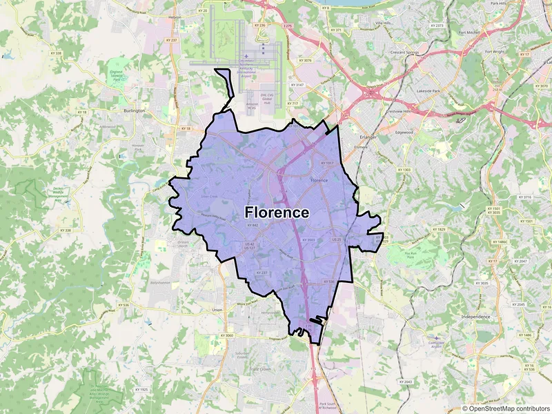 Map of Florence, Kentucky and ZIP codes