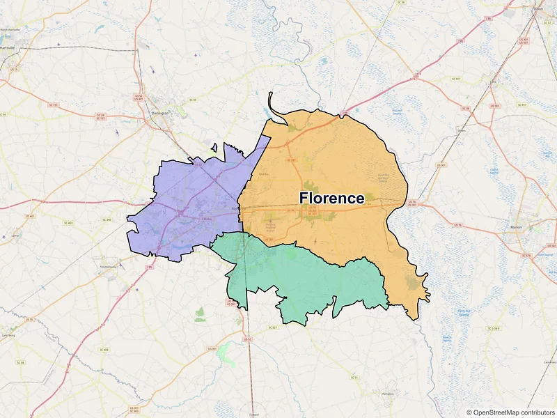 Map of Florence, South Carolina and ZIP codes