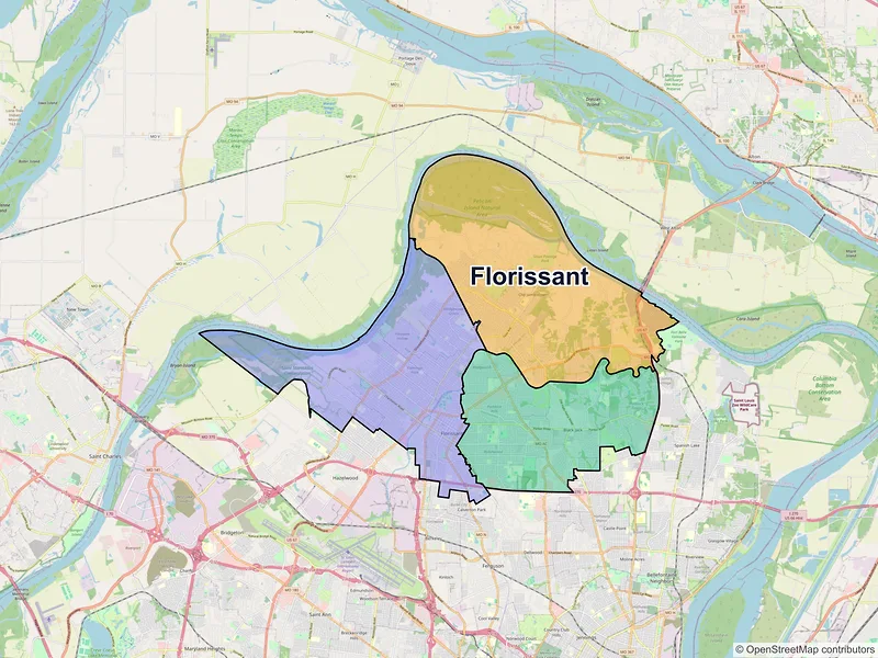 Map of Florissant, Missouri and ZIP codes