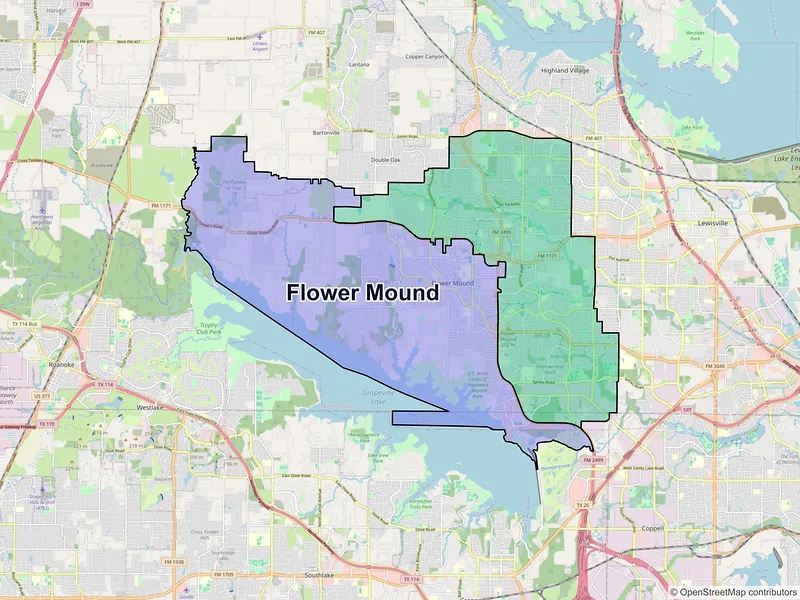 Map of Flower Mound, Texas and ZIP codes
