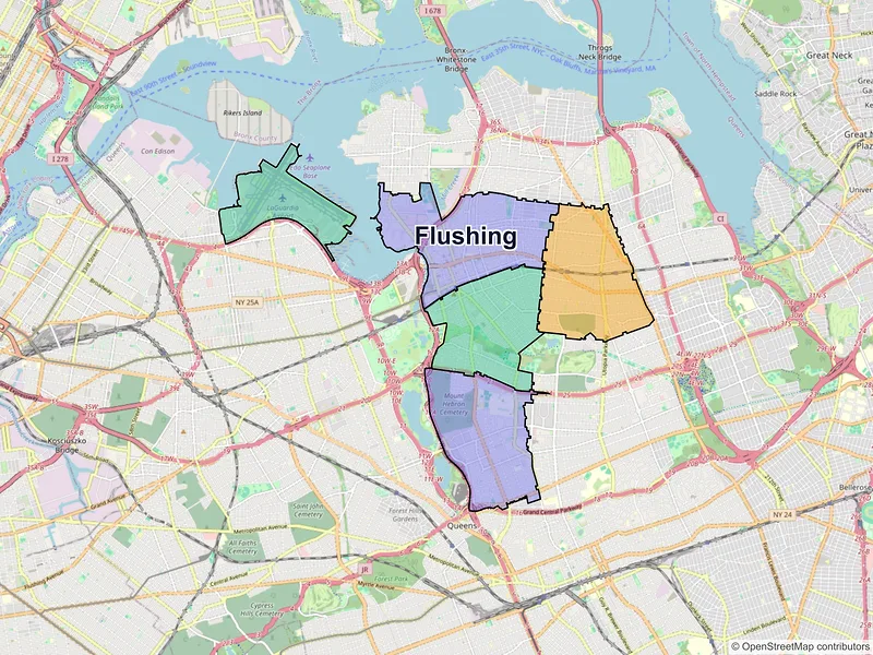 Map of Flushing, New York and ZIP codes