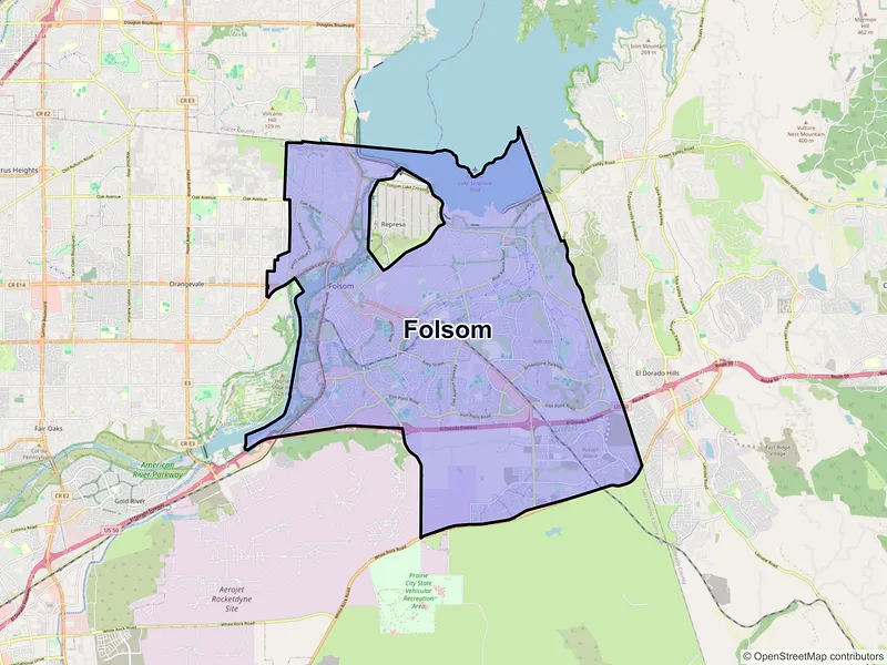 Map of Folsom, California and ZIP codes