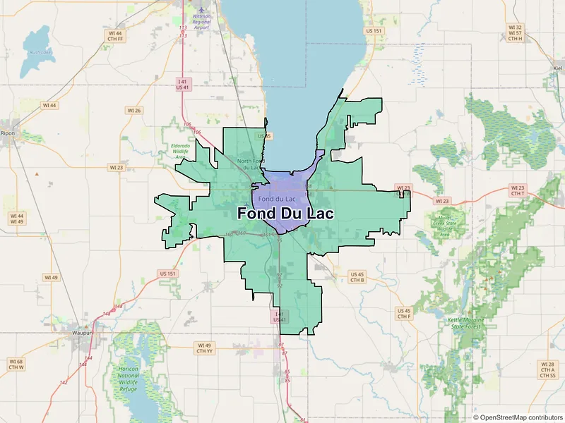 Map of Fond Du Lac, Wisconsin and ZIP codes
