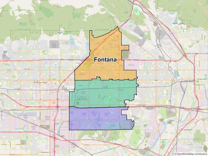 Map of Fontana, California and ZIP codes