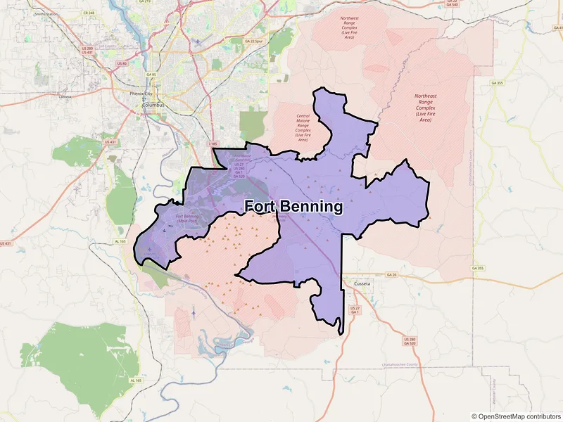 Map of Fort Benning, Georgia and ZIP codes