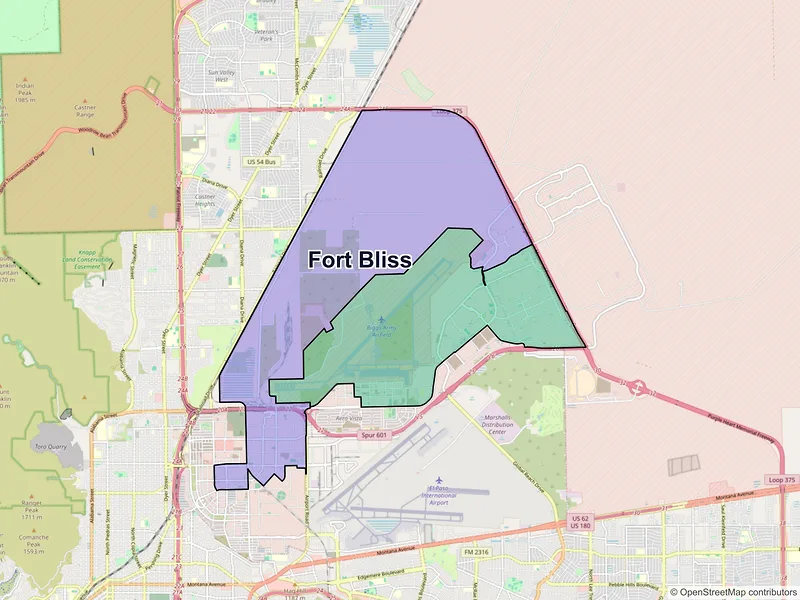 Map of Fort Bliss, Texas and ZIP codes