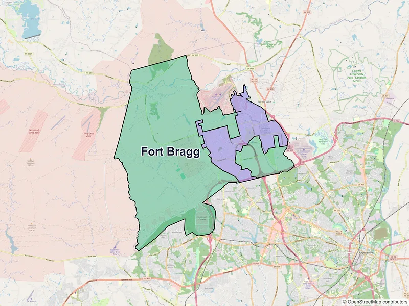 Map of Fort Bragg, North Carolina and ZIP codes