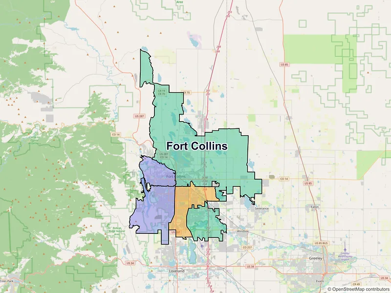 Map of Fort Collins, Colorado and ZIP codes