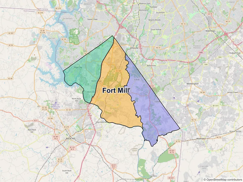 Map of Fort Mill, South Carolina and ZIP codes