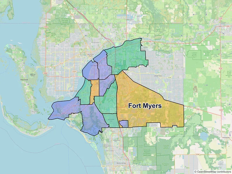 Map of Fort Myers, Florida and ZIP codes
