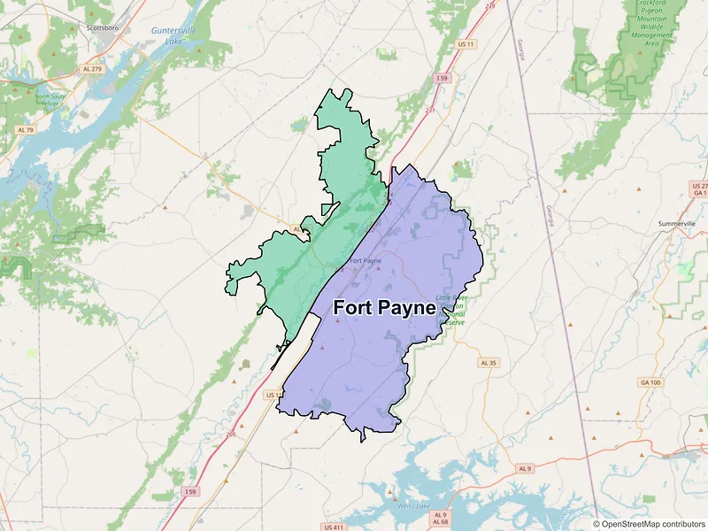 Map of Fort Payne, Alabama and ZIP codes