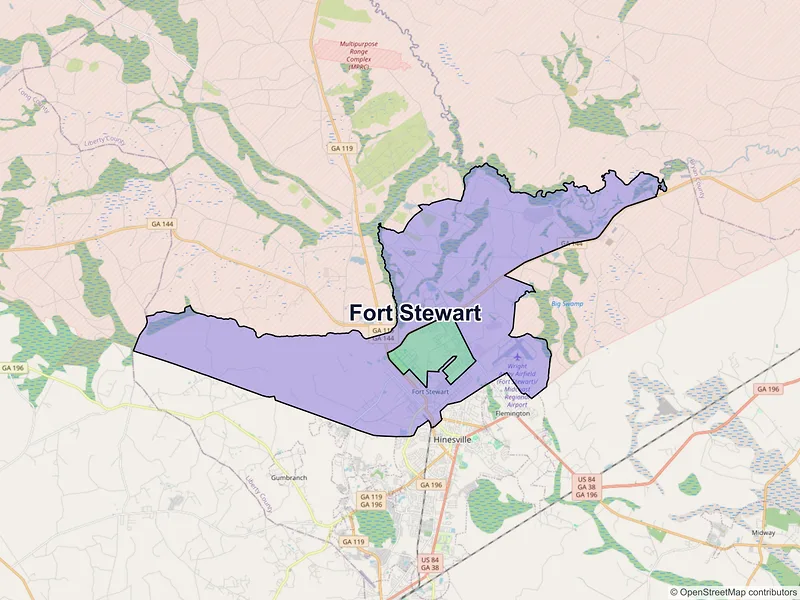 Map of Fort Stewart, Georgia and ZIP codes