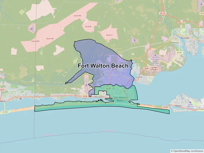 Map of Fort Walton Beach, Florida and ZIP codes