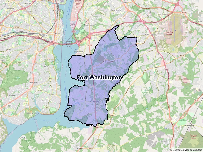 Map of Fort Washington, Maryland and ZIP codes