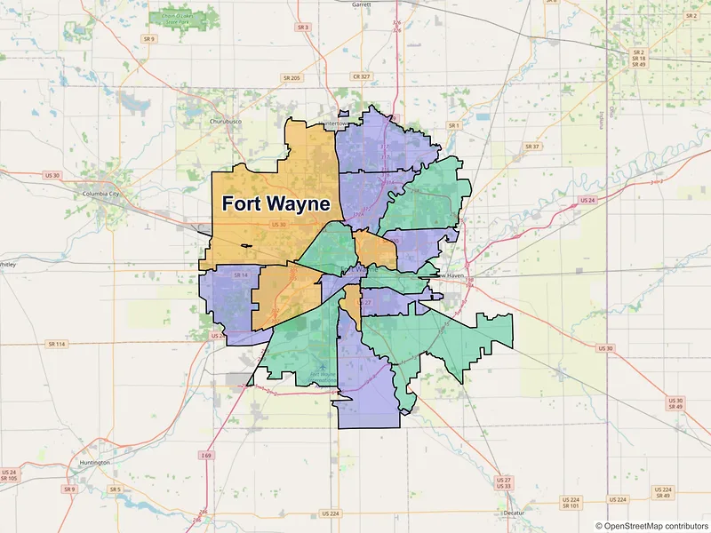 Map of Fort Wayne, Indiana and ZIP codes