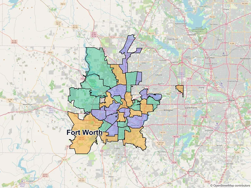 Map of Fort Worth, Texas and ZIP codes