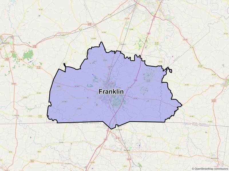 Map of Franklin, Kentucky and ZIP codes